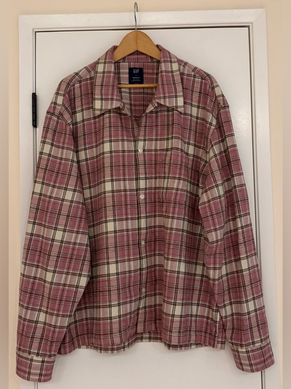 GAP Men's/Gender Neutral Organic Cotton Pink & Cream Plaid Button-Down Shirt